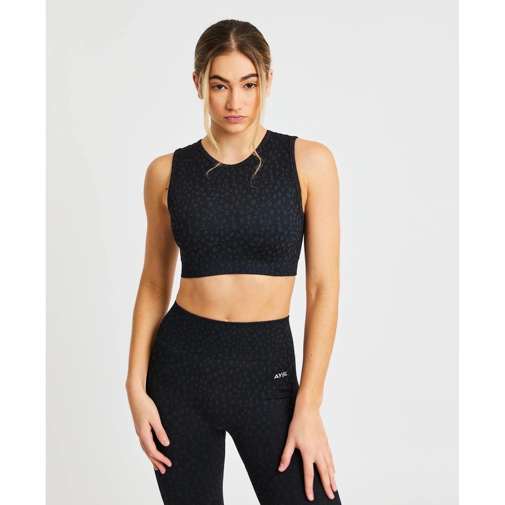 AYBL Speckle Print Sports Bra Vest Size Large Black Athletic Workout‎ Top Women'